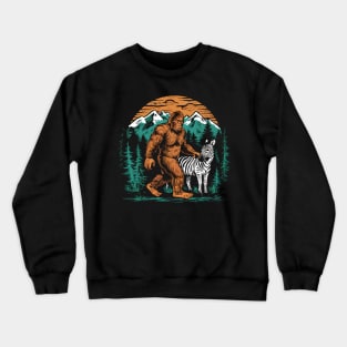 Funny bigfoot and Zebra in the mountains Crewneck Sweatshirt